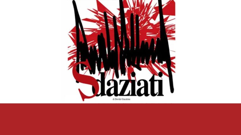 Copertina “Slaziati” di Davide Giacalone con segno grafico rosso e nero su fondo bianco.