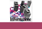 Composizione grafica con caratteri tipografici e scritta “Informazione” su sfondo colorato pixelato