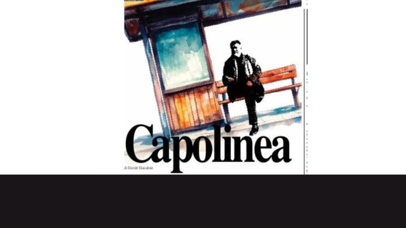 Capolinea Illustrazione stilizzata di un uomo seduto a una fermata dell’autobus, con la scritta “Capolinea” in evidenza, simbolo di fine corsa e stallo politico.