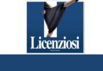 Illustrazione con sfondo blu e grande lettera “L” bianca al centro, da cui emerge una figura con abito nero in movimento; in basso il titolo “Licenziosi” di Davide Giacalone.